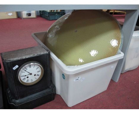 Shallow Glass Ceiling Light, circa 1960's, 57cm diameter. Linens, Millidge of Edinburgh slate cased mantle clock (top absent)