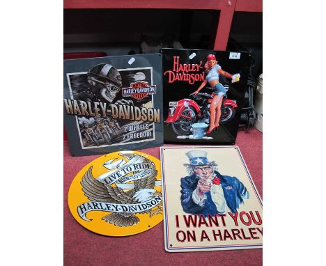 Harley Davidson Metal Wall Signs, including circular 36cm diameter 'Live to Ride' (4).