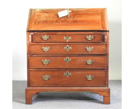 A George III mahogany bureau, with a fitted interior, on bracket feet92w x 50d x 110h cm