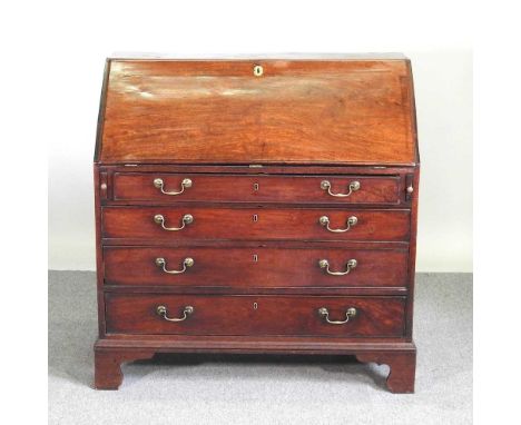 A George III mahogany bureau, with a fitted interior, on bracket feet103w x 53d x 108h cm