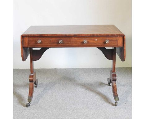 A Regency mahogany sofa table, on a splayed base150w x 62d x 73h cm