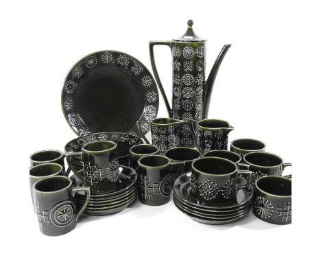 A 1960's Portmeirion Totem pattern part coffee service, designed by Susan Williams-Ellis
