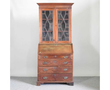 A George III mahogany bureau bookcase, with an associated top, on bracket feet84w x 49d x 196h cm