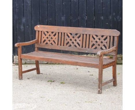 A slatted wooden garden bench, 156cm wide