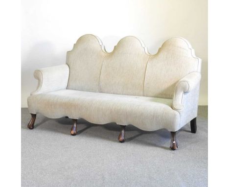 A 1920's William and Mary style high back three seater sofa, on carved legs180w x 70d x 101h cmOverall condition is usable. T