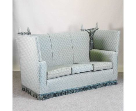A mid 20th century green upholstered drop end knole sofa176w x 79d x 99h cm