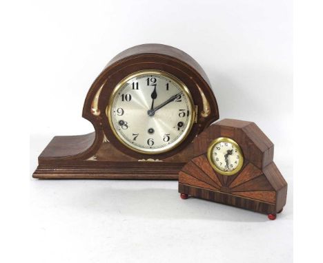 A small Art Deco mantle clock, together with another (2)
