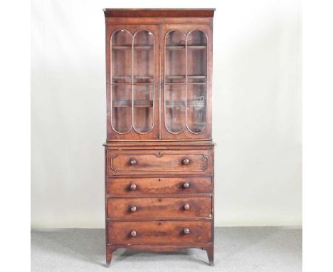 A 19th century mahogany secretaire bookcase, on swept bracket feet91w x 47d x 210h cmOverall condition is solid and usable, b