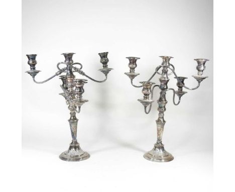 A pair of silver plated four branch table candelabra, 47cm high (2)47cm high