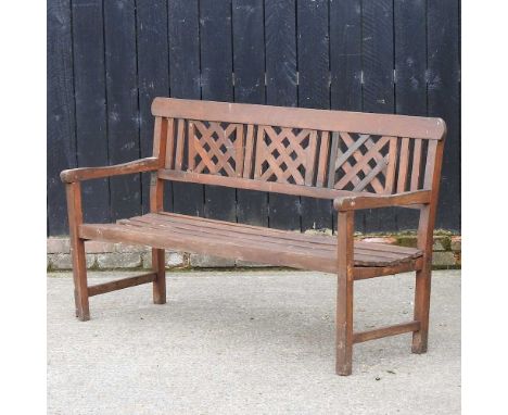 A slatted wooden garden bench, 153cm wide