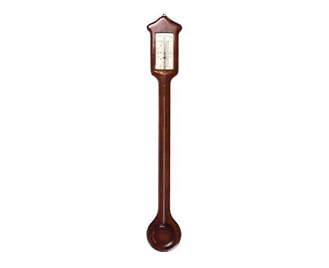 MAHOGANY CASED STICK BAROMETER.PARISER MAAL MILLIMETER.HEIGHT: 38½ INCHES.WIDTH: 6 INCHES.IN GOOD CONDITION AND IN WORKING OR