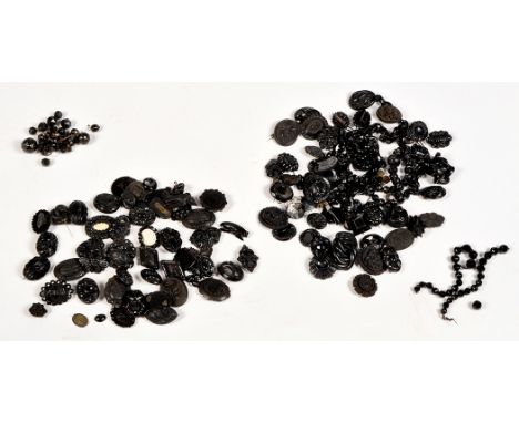 A large collection of jet jewellery, to include: chain bracelets and necklaces; approximately seventy brooches and various ot