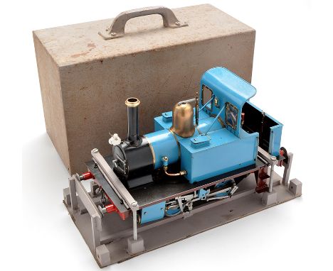 A scratch built live steam model engine, 0-4-0 at 3in. gauge, light blue and black enamel paint, 15 1/2in. (39cms) long, in g