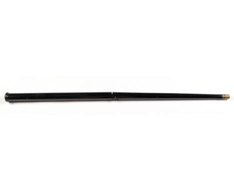 A straight black enamel tap load air cane, with brass ferule, screw-out brass rifled barrel with black painted finial, with r