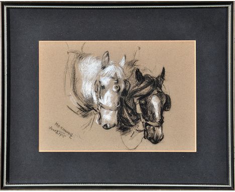 Mabel Amber Kingwell
(19th/20th Century)
A PORTRAIT OF TWO CART HORSES
signed and dated June 3. 1915
black and white chalk on