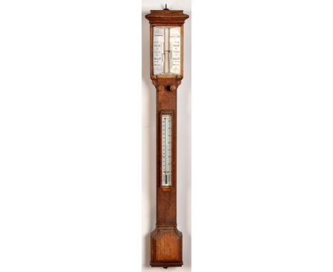 T.B. Winter, Grey Street, Newcastle upon Tyne: a Victorian oak stick barometer, with ivory register and thermometer to centre