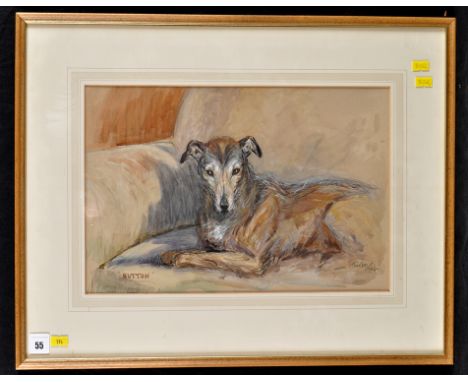 Thomas "Tom" Carr
(1912-1977)
"BUTTON" - PORTRAIT OF A LURCHER
signed, inscribed and dated 1969
watercolour
26.5 x 39cms; 10 
