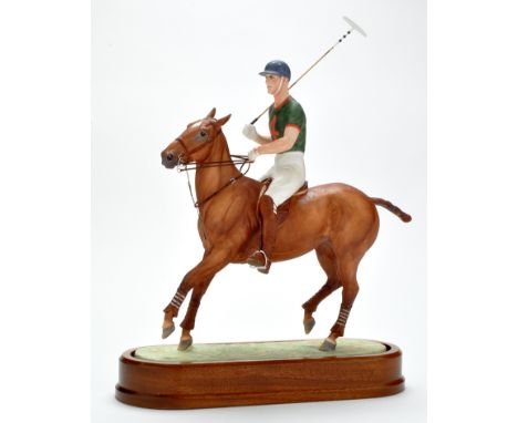 Royal Worcester equestrian Polo figure of "HRH The Duke of Edinburgh", modelled by Doris Lindner, height 37cms, on hardwood s