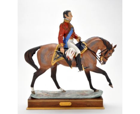 Royal Worcester equestrian figure of "Wellington", modelled by Bernard Winskill, height 40cms, on brass banded rosewood stand