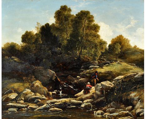 Thomas Danby
(1818-1886)
CHILDREN PLAYING ON A ROCKY RIVER BANK
signed and indistinctly dated 184(0?)
oil on canvas
49.5 x 59