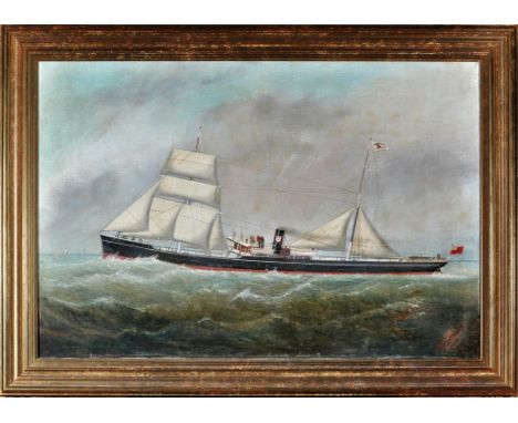 19th Century British School
A PORTRAIT OF THE CARGO SHIP EVERILDA UNDER STEAM AND SAIL
indistinctly signed
oil on canvas
61 x