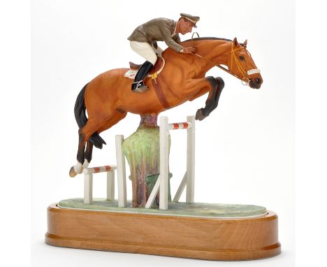 Royal Worcester equestrian figure of "Merano and Cap. Raimondo d'Inzeo", modelled by Doris Lindner, height 26cms, on hardwood