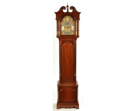 A handsome mahogany longcase clock, c.1900, with silvered roman chapter ring and subsidiary seconds dial, chime/silent and Wh