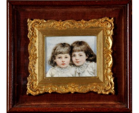 Studio of Isabella "Isa" Jobling (nee Thompson)
(1851-1926)
A PORTRAIT OF TWO SMALL GIRLS
bearing the Artist's business card 