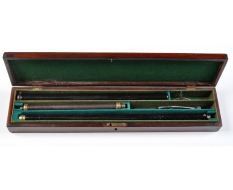 A restored Cook's patent muzzle loading coil spring action air cane, with horn finial and recent black enamel finish, numbere
