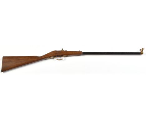 A Patent elastic catapult gun, brass horn pattern elastic mounts, brass mounted fork trigger mechanism, with beech stock, ser
