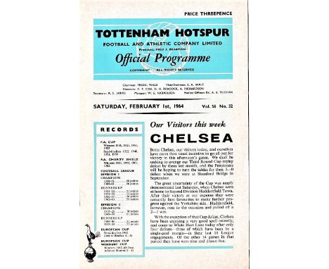Tottenham Hotspur v Chelsea 1964 February 1st League score in pencil