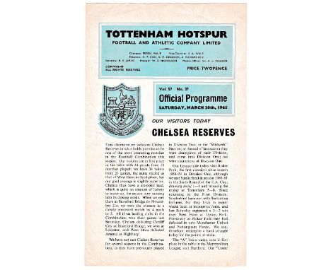 Tottenham Hotspur v Chelsea Reserves 1965 March 10th Football Combination vertical crease