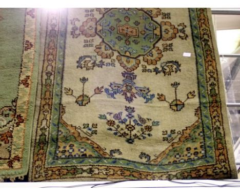 Polychrome woollen rug with Aztec design, 97 x 180 cm. Not available for in-house P&amp;P 