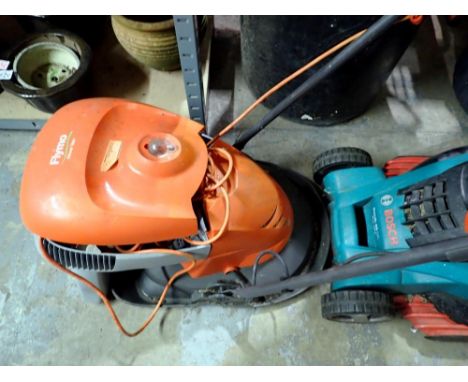 Flymo Hover Vac lawn mower, and a Bosch strimmer. All electrical items in this lot have been PAT tested for safety and have p