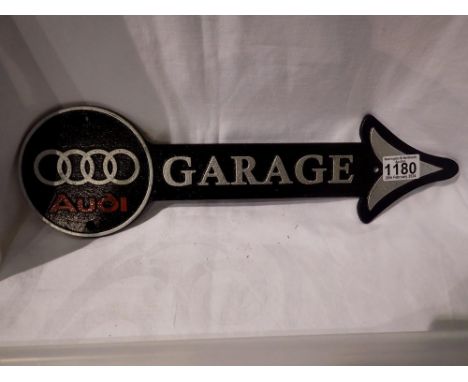 Cast iron Audi garage arrow, W: 40 cm. UK P&amp;P Group 1 (£16+VAT for the first lot and £2+VAT for subsequent lots) 
