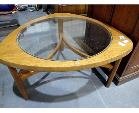 Nathan mid 20th century teak centre table with glass insert, 77 x 77 x 44 cm H. Not available for in-house P&amp;P 