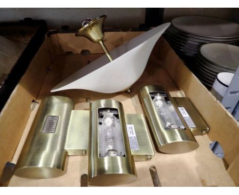Three modern metal picture lights and a ceiling light. Not available for in-house P&amp;P 