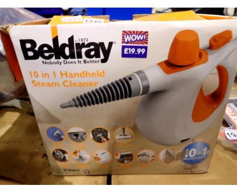 Mixed electrical items, including a Beldray steam cleaner and an electric clothes airer. All electrical items in this lot hav