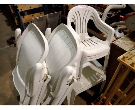 Three children's garden seats and table and two adult seats. Not available for in-house P&amp;P 