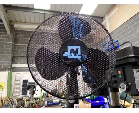 Large black floor standing fan, H: 116 cm. All electrical items in this lot have been PAT tested for safety and have passed. 
