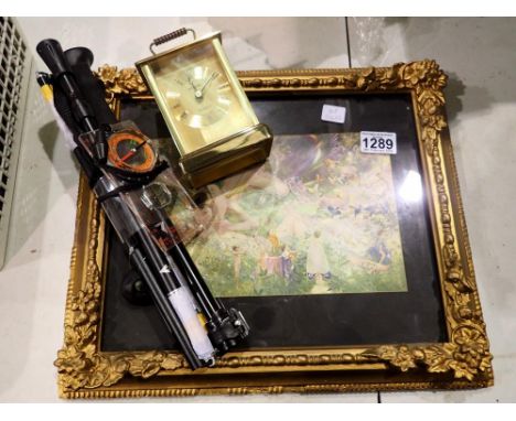 Fairy print, a mantle clock and a collapsible walking stick. Not available for in-house P&amp;P 
