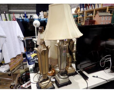 Trio of painted resin table lamps, one with shade. All electrical items in this lot have been PAT tested for safety and have 