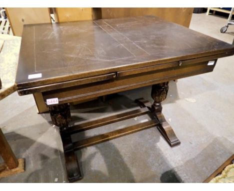Large oak refectory drawleaf dining table, H 80 x L 93 cm unextended. Not available for in-house P&amp;P 