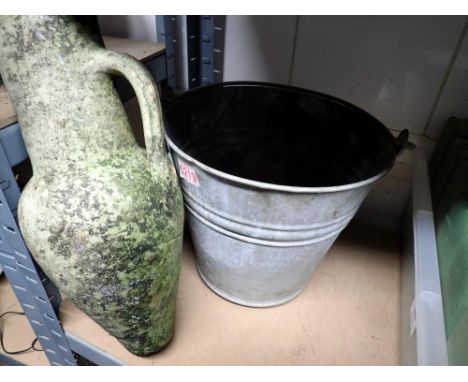 Ceramic garden pitcher and a galvanised bucket. Not available for in-house P&amp;P 