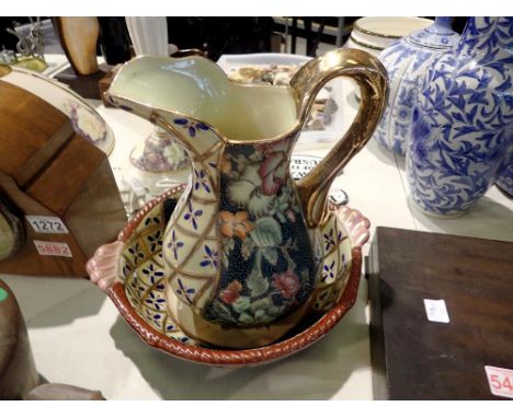 Oriental enamelled ceramic jug and bowl. Not available for in-house P&amp;P 