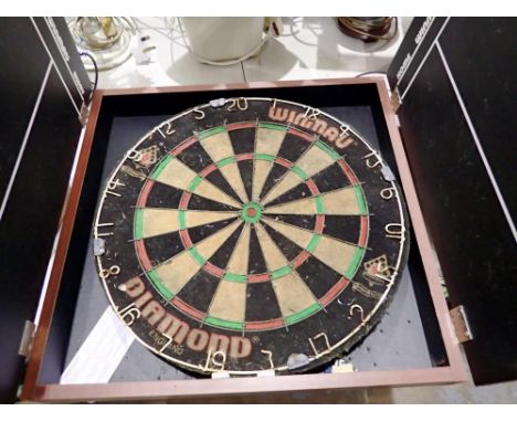 Winmau diamond dartboard in cabinet. Not available for in-house P&amp;P 