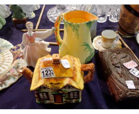 Royal Doulton figurine, Gay Morning, a Burleighware jug and a cottageware teapot. UK P&amp;P Group 3 (£30+VAT for the first l