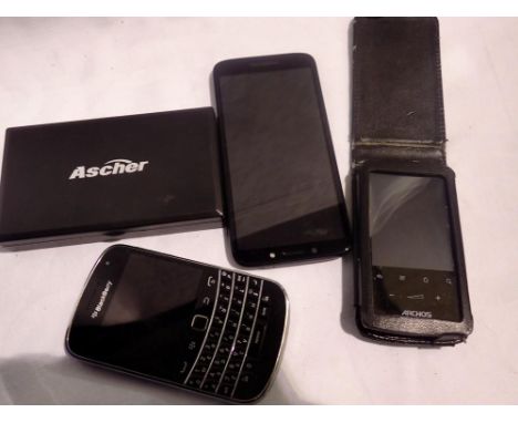 Three mobile phones, including Blackberry and an Ascher 200g set of scales. UK P&amp;P Group 1 (£16+VAT for the first lot and