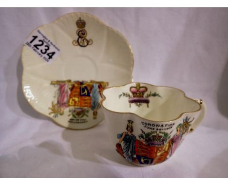 Foley (Shelley) 1902 Coronation cup and saucer. UK P&amp;P Group 2 (£20+VAT for the first lot and £4+VAT for subsequent lots)