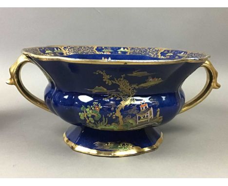 LATE 19TH CENTURY CARLTON WARE CHINOISERIE TWO HANDLED BOWL,in coloured enamels and gilt, 33cm wide, along with another Carlt